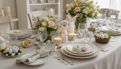 Detail of easter table ready for dinner

