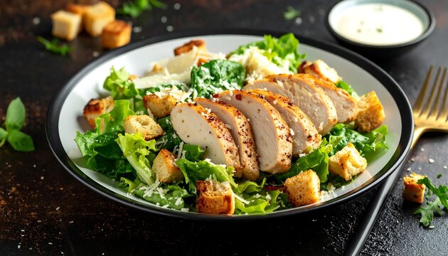 Classic Caesar Salad with Grilled Chicken, Parmesan and Croutons