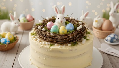 Festive Easter cake with nest and eggs
