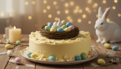 Festive Easter cake with nest and eggs
