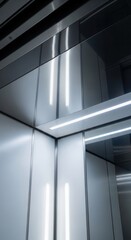 Fototapeta premium Contemporary Interior Architecture Featuring Sleek Lines and Reflective Metallic Surfaces