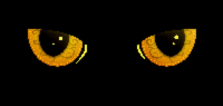 Green pixel eyes of a wild predatory cat.