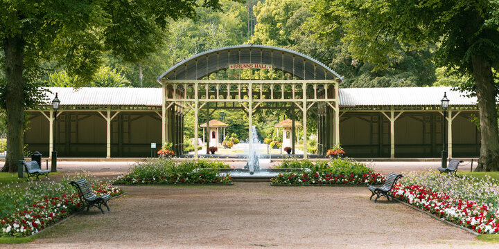 Fountain and Brunnshallarna in Brunnsparken, Ronneby