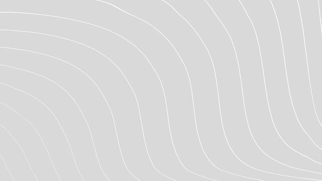 Seamless looped elegant white wavy lines flowing across a light grey background creating a modern and clean pattern, representing concepts of minimalism, subtlety, and calm motion
