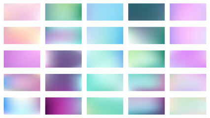 Fototapeta premium Swatch iridescent gradient vector with pearl shimmer and soft neon spectrum. Futuristic abstract backdrop ideal for branding, posters and modern graphic design.