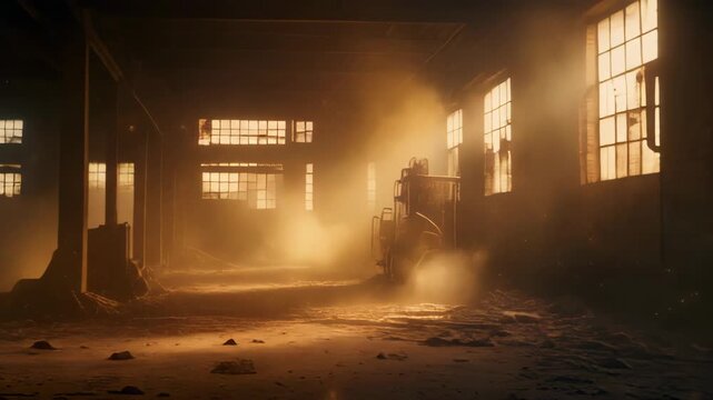Abandoned Factory Interior Warm Light Dust Particles