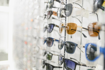 Sunglasses display in a retail optics store