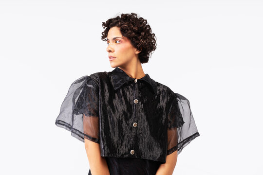 Modern fashion portrait focused on texture and contrast