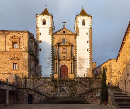 Iglesia de San Francisco Javier illuminated by morning sunlight, Caceres