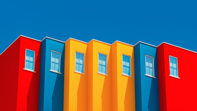 Colorful houses under a clear blue sky in a vibrant neighborhood
