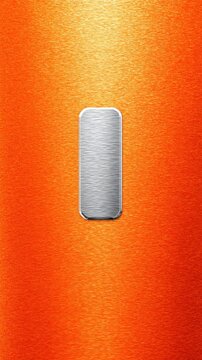 Metallic silver button on vibrant orange textured background
