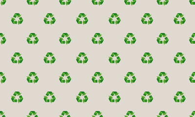 Seamless vector pattern with repeating green recycling symbols on neutral background representing sustainability eco friendly lifestyle waste reduction and environmental conservation