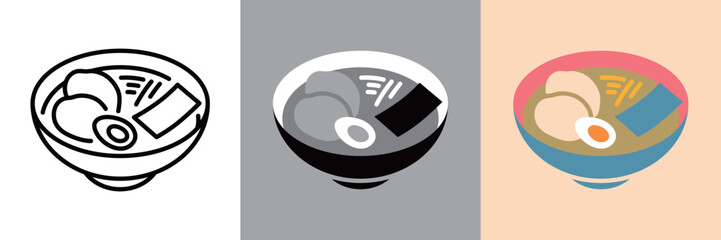 シンプルな醤油ラーメンのラインアイコン