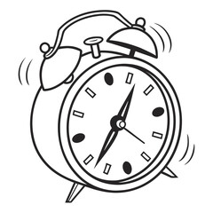 Obraz premium Black and white cartoon of a ringing alarm clock with vibrating lines, time at 10:55, simple drawing