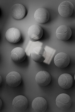 Overhead View of Scattered Tennis Balls