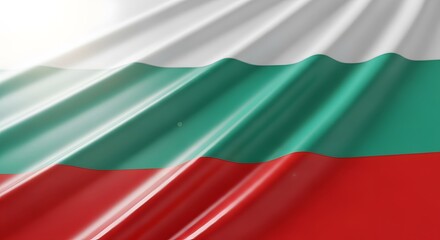 Obraz premium Waving flag of Bulgaria with white, green, and red horizontal stripes, showing texture and movement.