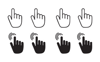 Obraz premium Outline and filled hand cursors and touch gestures icons for digital interface