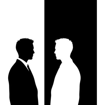 Black vector illustration of a silhouette couple profile featuring a man and woman in a love shadow
