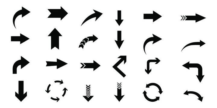 Set of black arrows icons direction, navigation, flow, curve, up, down