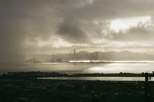 San Francisco with Light Reflecting in Water behind Treasure Island