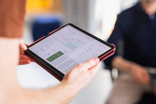 Business Tablet With Graphs Displayed On Screen