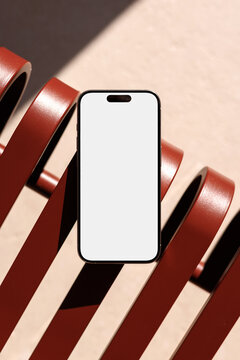 Summer Phone mockup with white screen on red bench