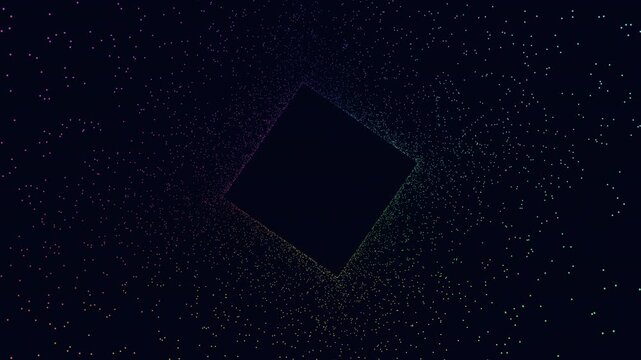 Abstract starfield particle tunnel with rotating square void in deep space