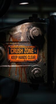 Industrial Machinery: A Close-Up of a Warning Sign in a Harsh and Potentially Dangerous Environment