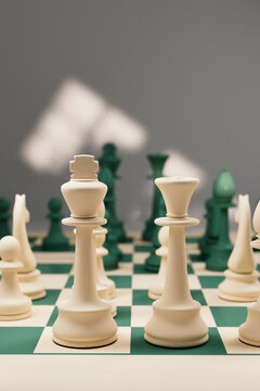 3D render of chess pieces from close-up angle