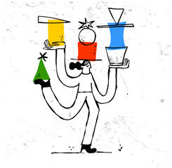 Woman Balancing Abstract Geometric Shapes Life Work Balance Concept Hand Drawn Doodle