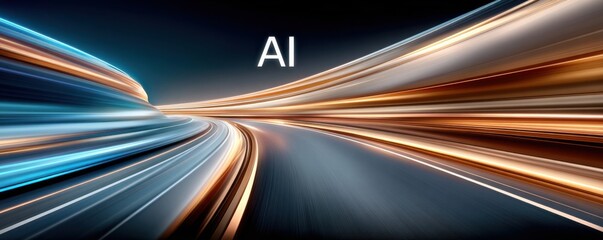Fototapeta premium AI era light trails on a futuristic highway symbolize speed, innovation, and digital progress