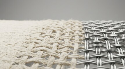 Obraz premium Macro Texture Transition from Natural Fiber to Metal Mesh