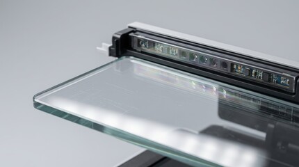 Obraz premium Macro Close-Up of Scanner Sensor Bar and Clean Glass Bed