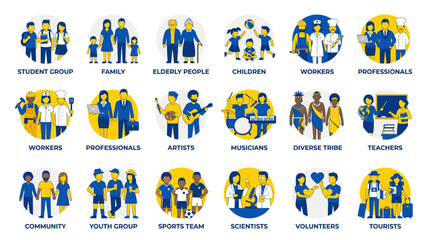 Fototapeta premium people icons, people icon set, human icons, avatar icons, user icons, group icons, team icons, teamwork icons, community icons, family icons, person icons, character icons, social icons, crowd icons, 