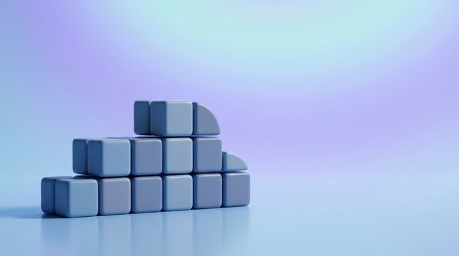 Minimal 3D Illustration of Stacked Blue Cubes on Gradient Background