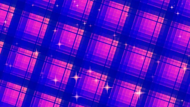 Vibrant purple and blue grid pattern with sparkling lights.