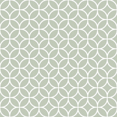 Naklejka premium Elegant vector geometric ornament. Sage green seamless pattern with curved lines, lattice, mesh, circles, diamonds. Subtle ornament in oriental style. Simple floral grid background. Repeated design