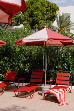 Poolside Red Lounge Chairs