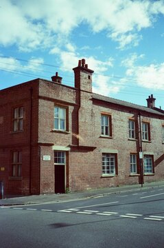 Brick buildings on a city street