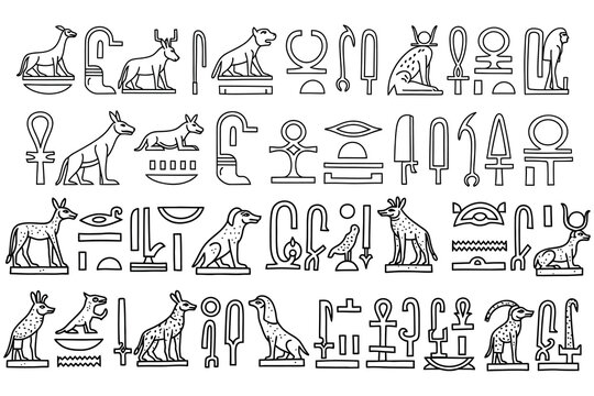 Ancient egyptian hieroglyphics and symbolic illustrations