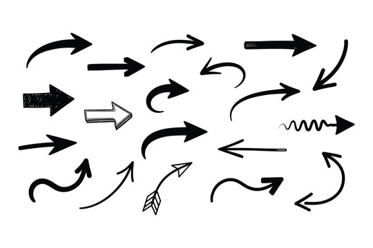 Collection of various black arrows on white background