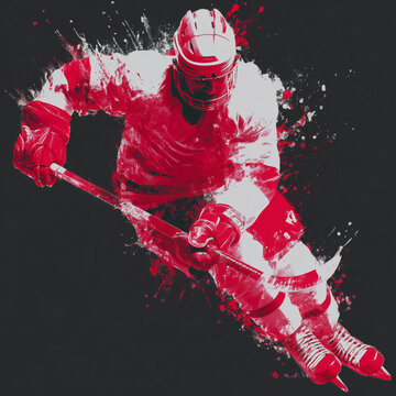 Dynamic ice hockey player creating a splash of color on the rink