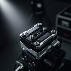 Obraz premium Intricate Aluminum and Carbon Fiber Camera Rig Component with Precision Engineering Details