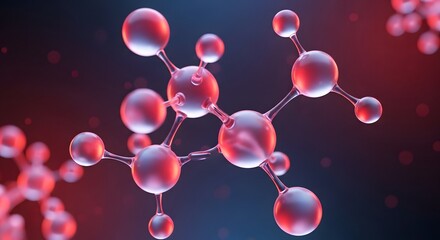 Molecular structure visualization with red and purple bubbles