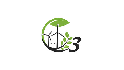 Obraz premium Eco friendly vector logo Wind turbines green leaf and number three icon EPS10 Stock.eps