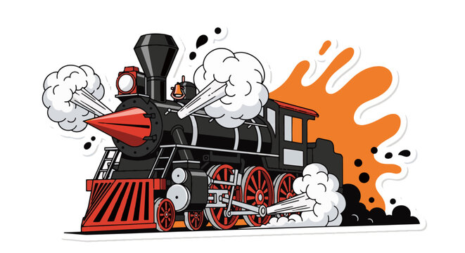 Vintage steam locomotive chugging along with smoke and steam