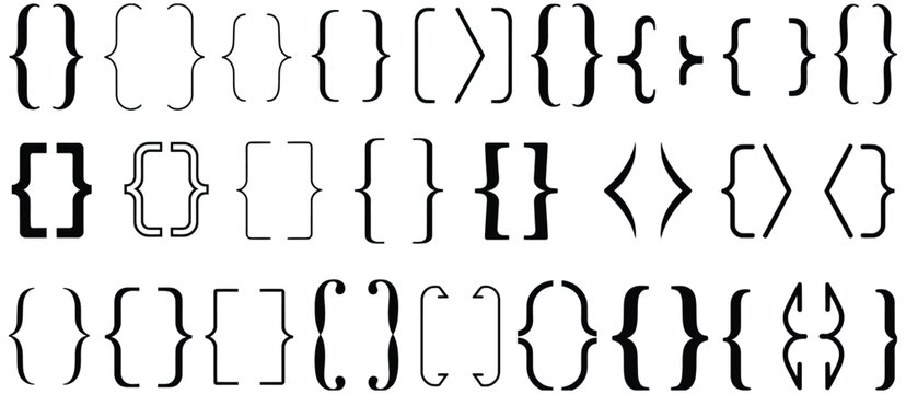 Bracket, Braces and Parentheses Vector Set with Diverse Curly Bracket Styles for Design, Coding and Typography, Ideal Symbols for Software and Programming Visuals
