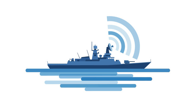 Navy Ship with Radar System Illustration.
