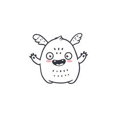 cute cartoon monster isolated on white background for coloring pages, magazines. Alien, Funny character. Sketch, doodle. Vector illustration