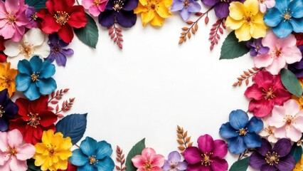 Obraz premium Colorful floral border framing empty white space background.